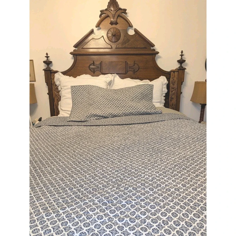 Ralph Lauren Chaps Indigo Mosaic King Coverlet & Sham Navy Quilt Bedspread